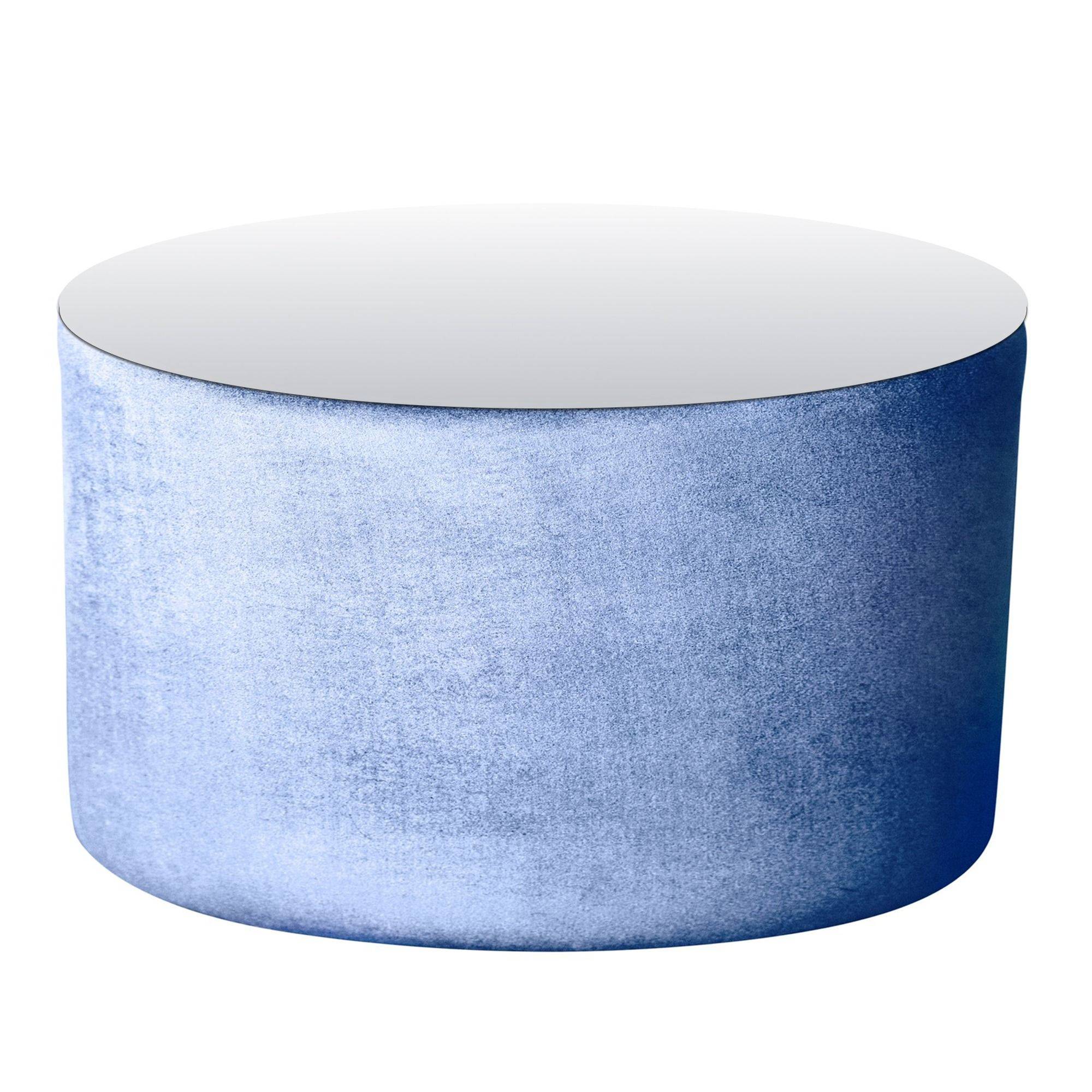 Пуф-стол НОРМАН голубой с зеркальной столешницей #308