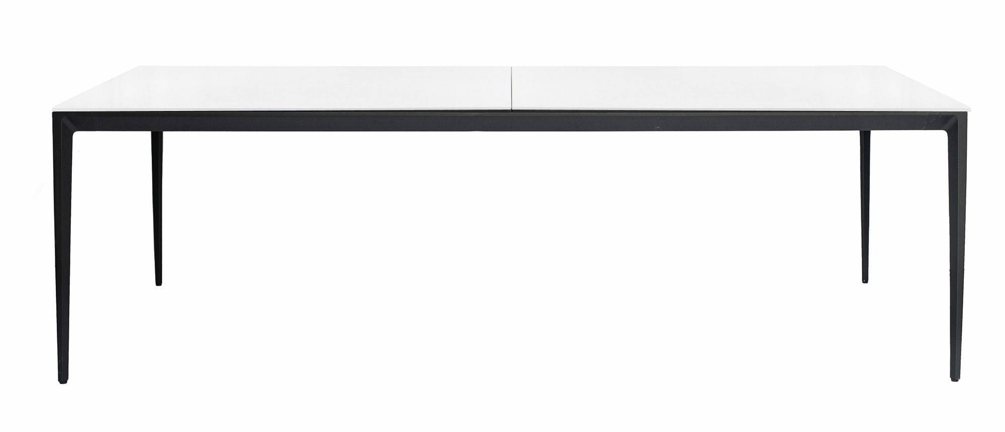 Дизайнерский стол КРЕМЕР прямоугольной формы с белой стеклянной столешницей и матовым металлическим основанием  черного цвета в аренду | Go Rent