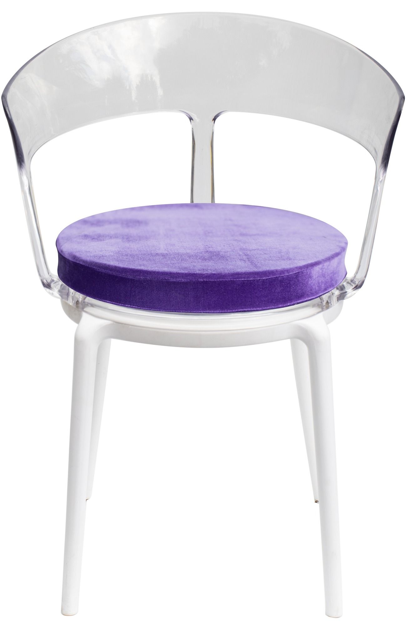 Стул прозрачный РУФФО с лавандовой бархатной подушкой #306