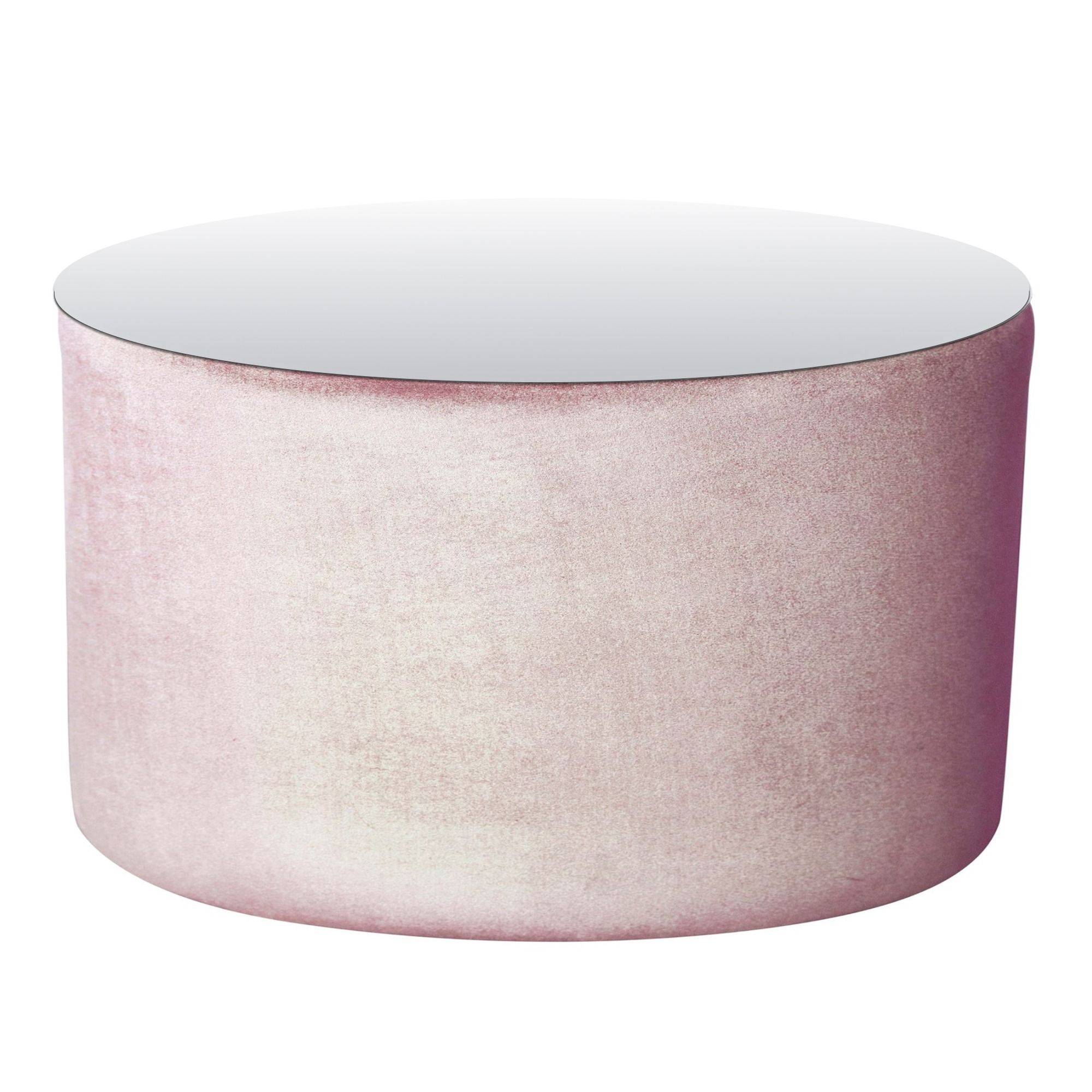 Пуф-стол НОРМАН розовый с зеркальной столешницей #304