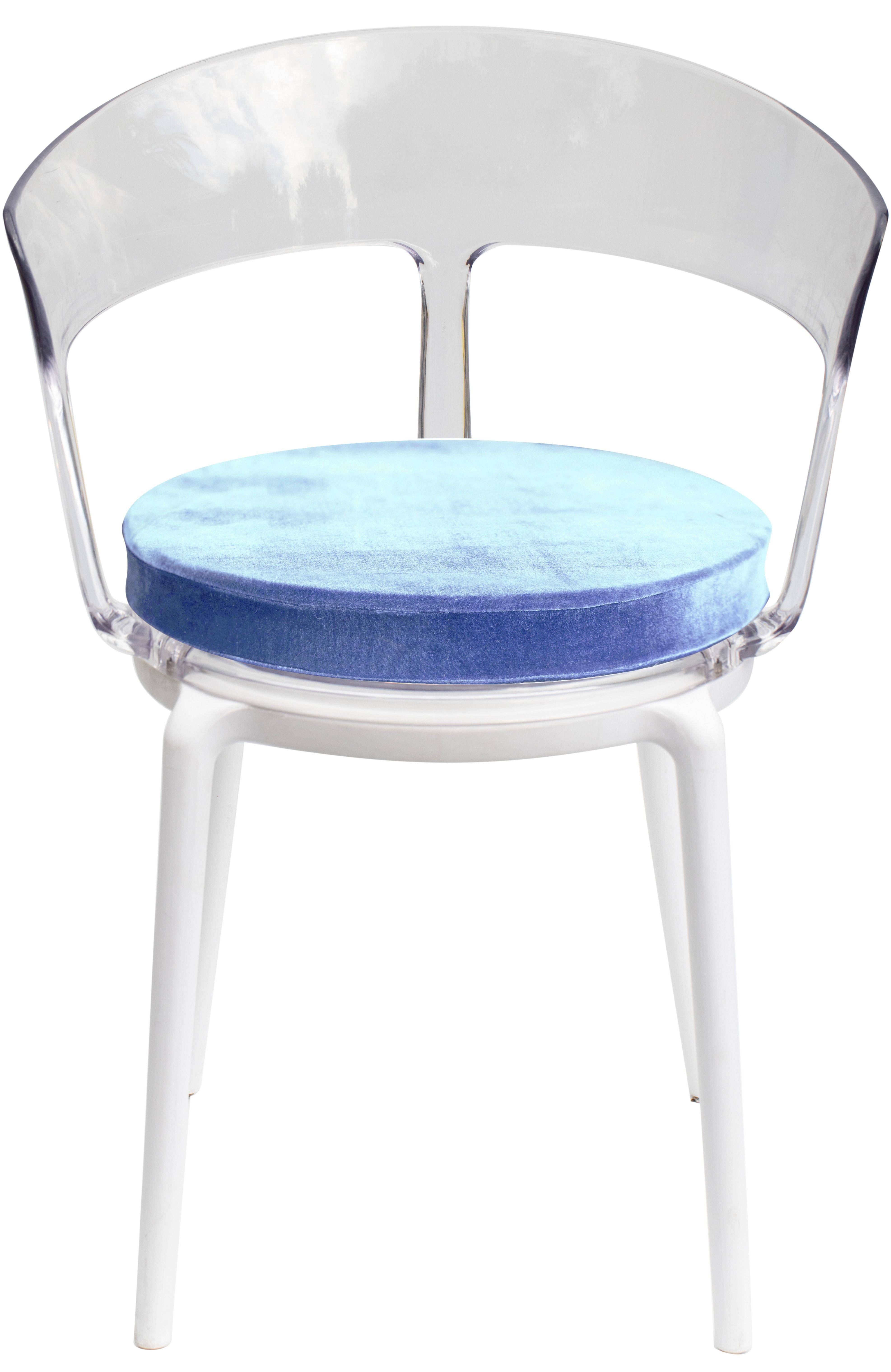 Стул прозрачный РУФФО с голубой бархатной подушкой #308