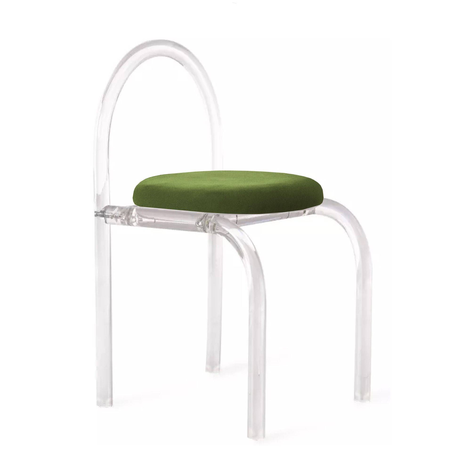 Прозрачный стул АРОНДИ с арочной спинкой и зеленой бархатной подушкой в аренду  | Go Rent