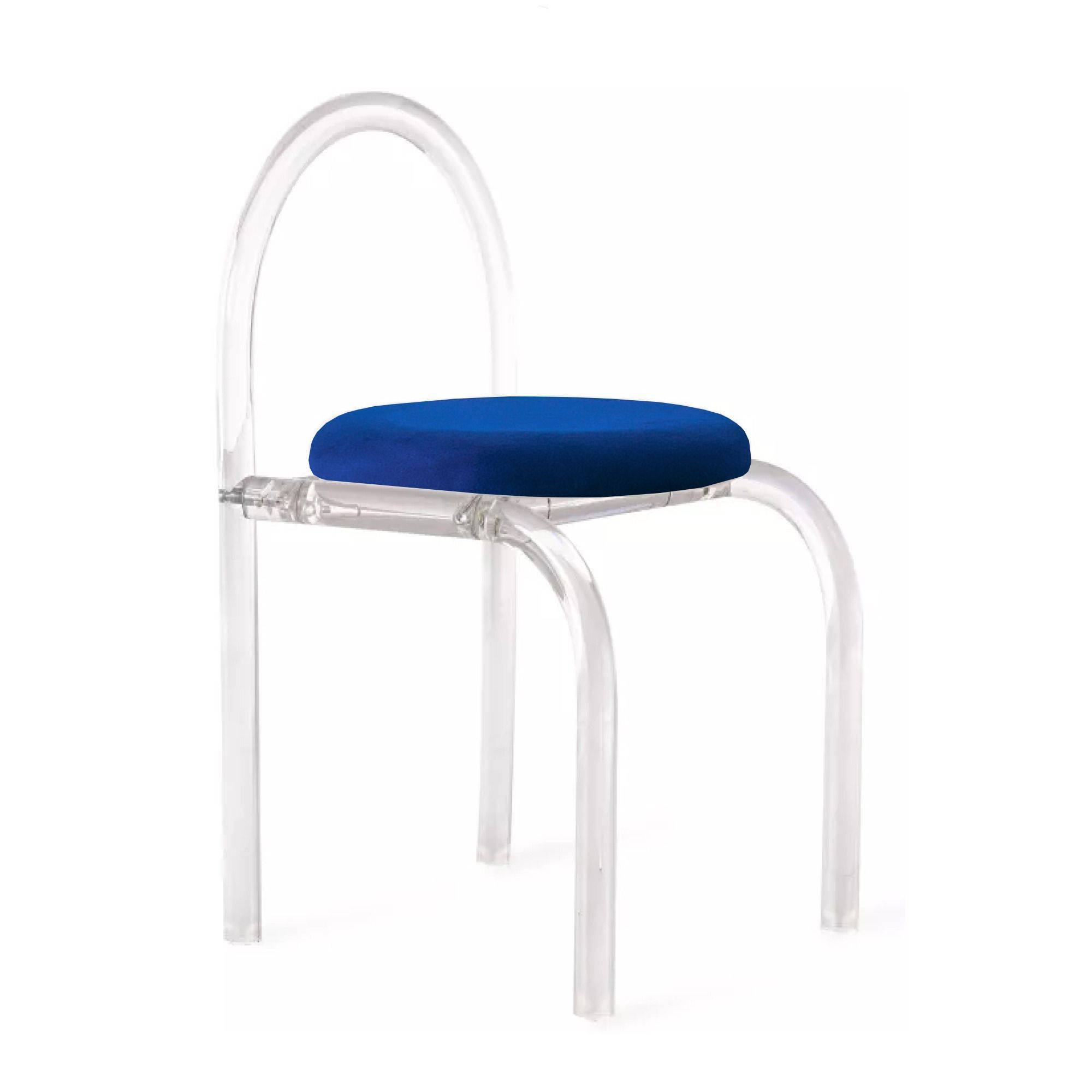 Прозрачный стул АРОНДИ с арочной спинкой и синей бархатной подушкой в аренду  | Go Rent