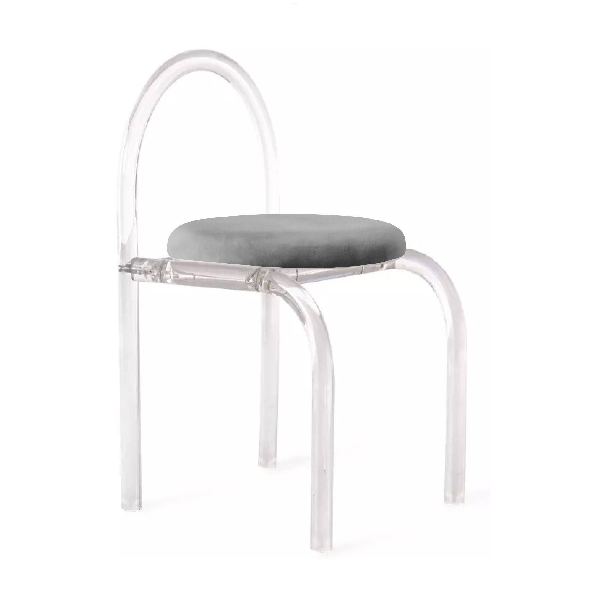 Прозрачный стул АРОНДИ с арочной спинкой и пепельной бархатной подушкой в аренду  | Go Rent