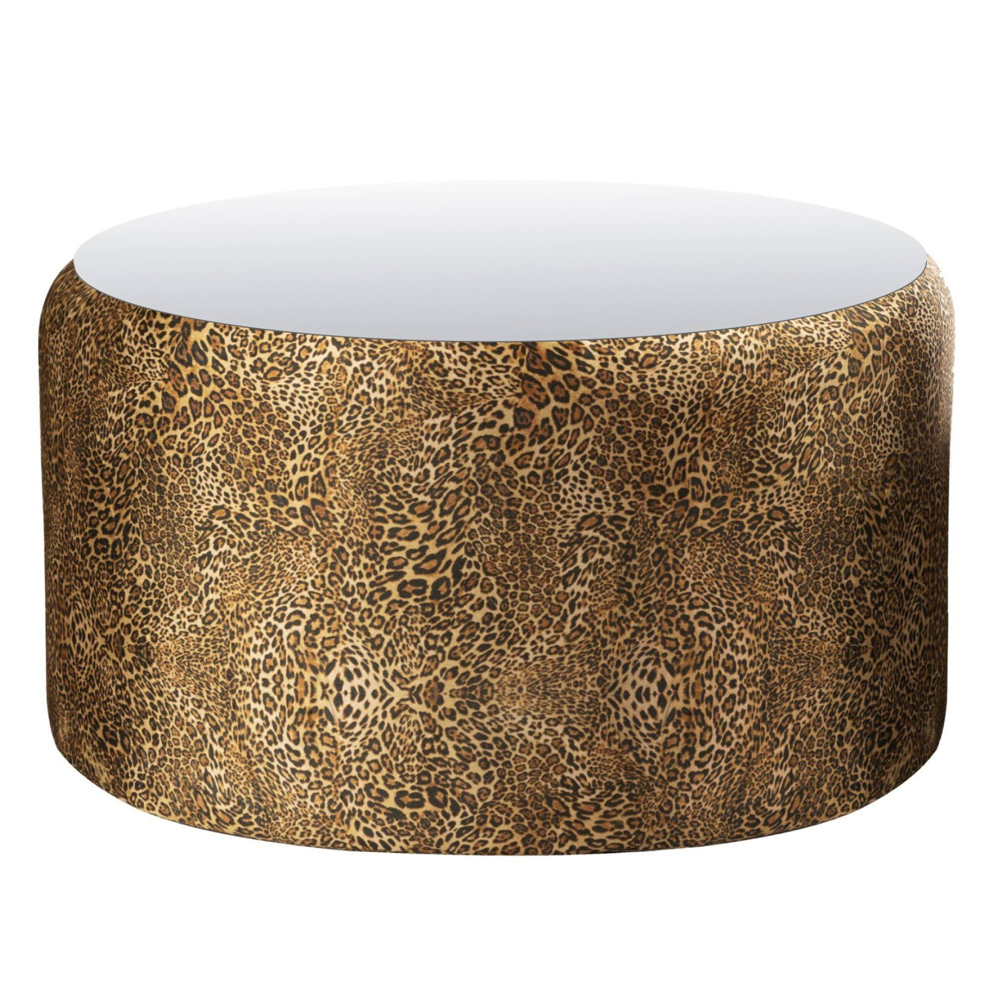 Пуф-стол НОРМАН леопардовый с зеркальной столешницей #331