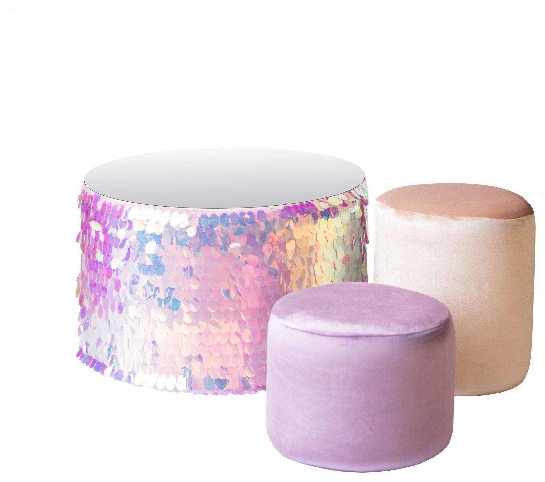 Пуф с зеркальной столешницей ГРИЗИ – набор из 3