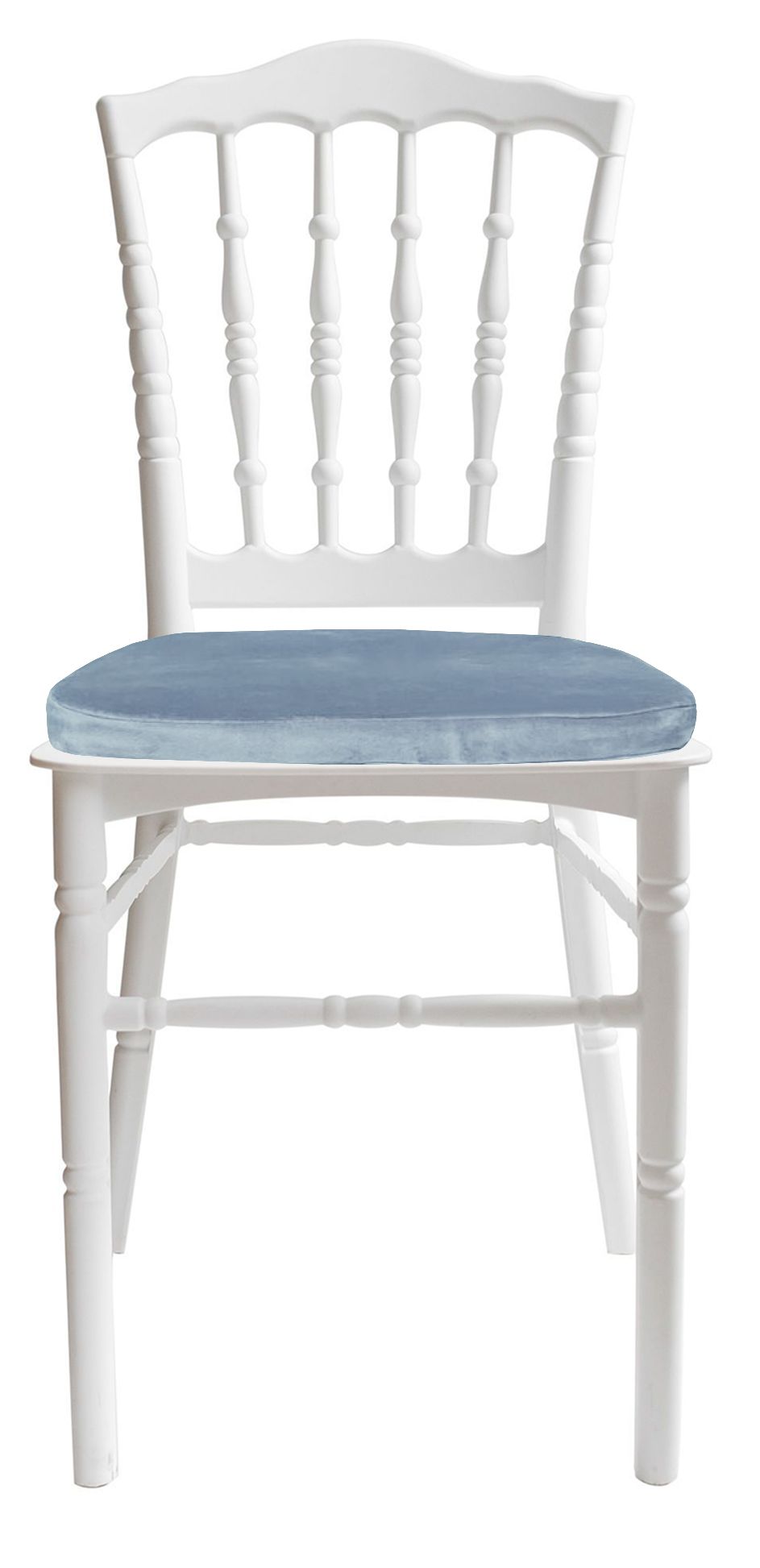 Стул белый УНИСОН с серо-голубой бархатной подушкой #307