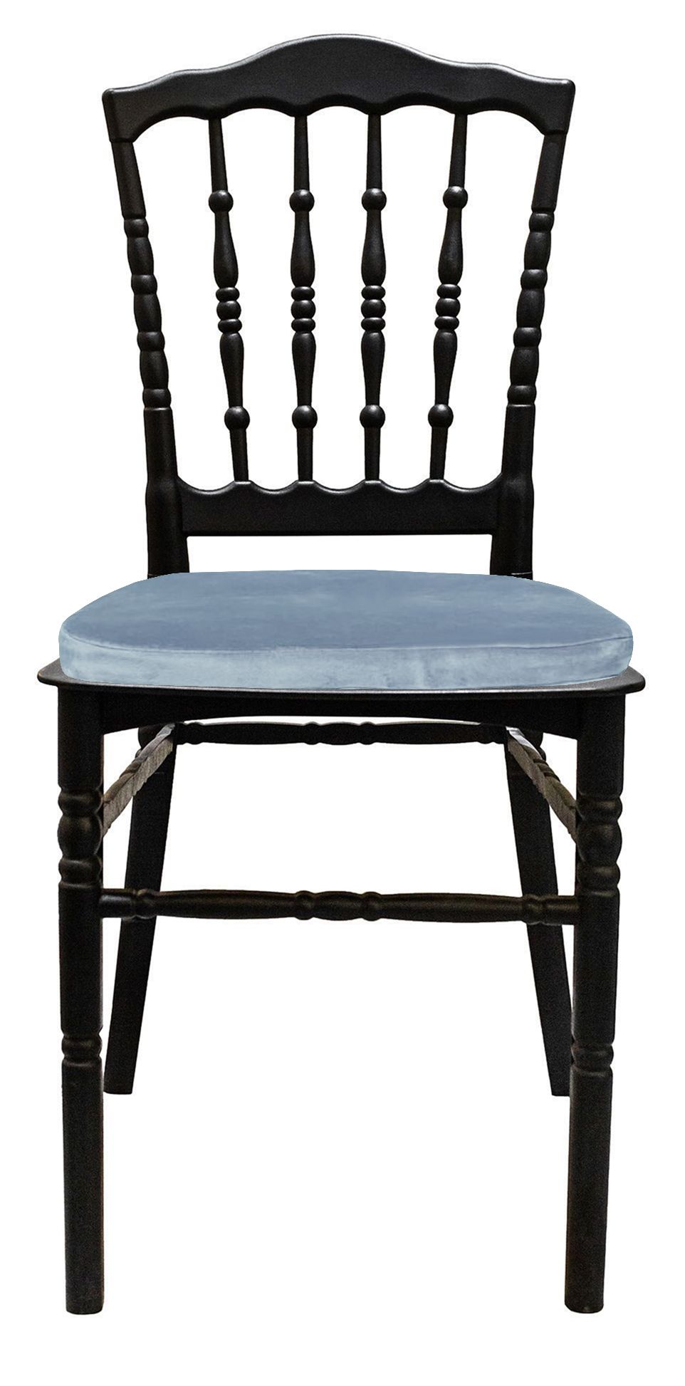 Стул черный УНИСОН с серо-голубой бархатной подушкой #307