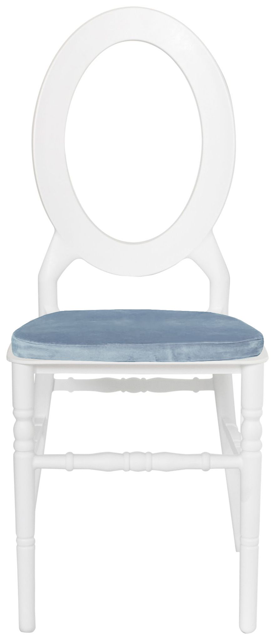 Стул ДОМИНГО белый с серо-голубой бархатной подушкой #307