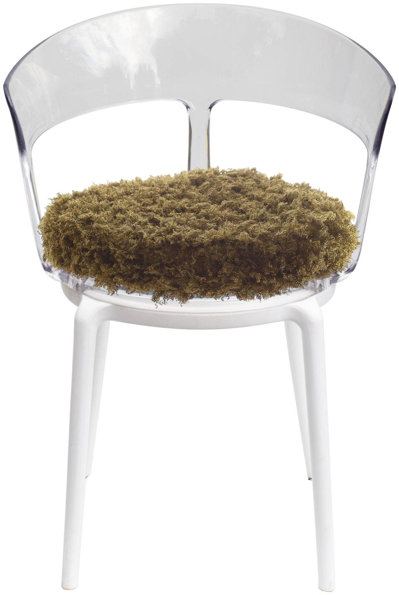 Стул прозрачный РУФФО с мшистой подушкой #810