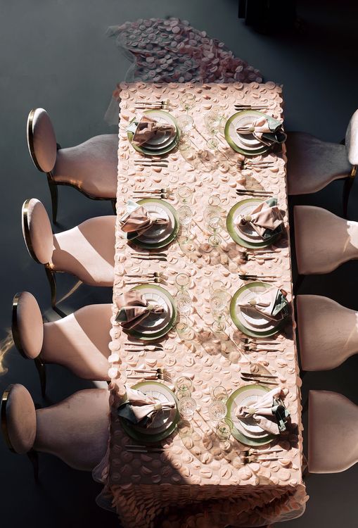 Нюдовый сет за прямоугольным столом