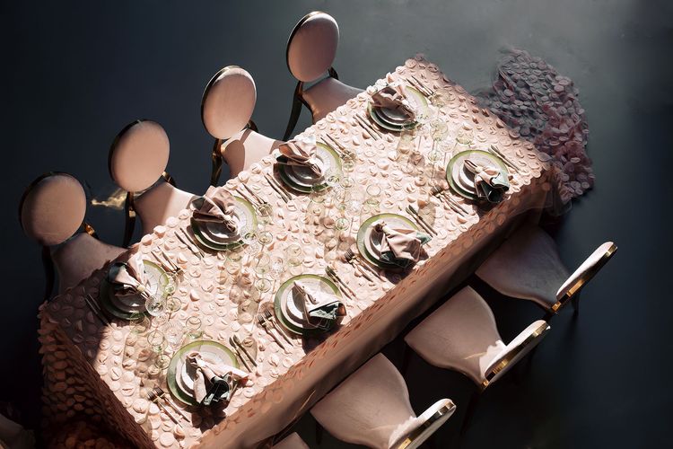 Нюдовый сет за прямоугольным столом