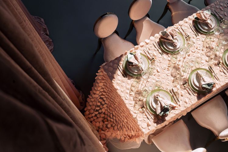 Нюдовый сет за прямоугольным столом