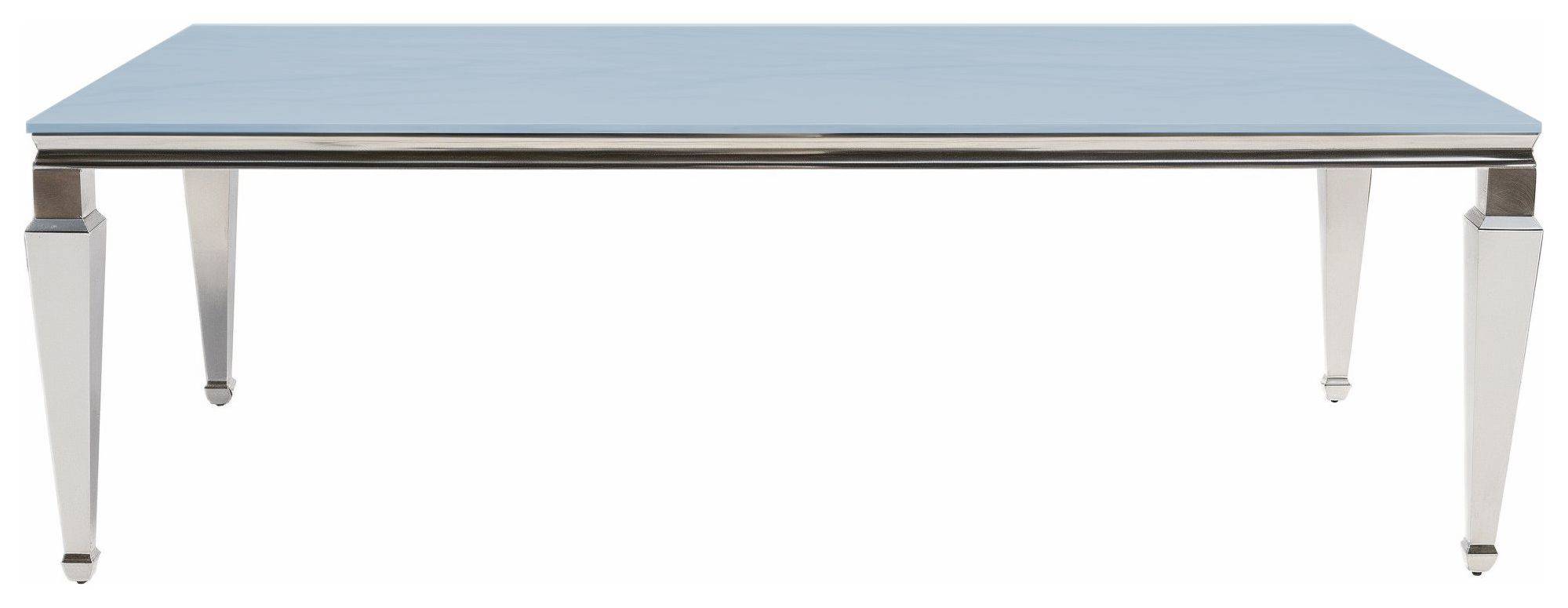Стол ПРЕЙ прямоугольный серебряный с бархатной ГОЛУБОЙ столешницей в аренду | Go Rent