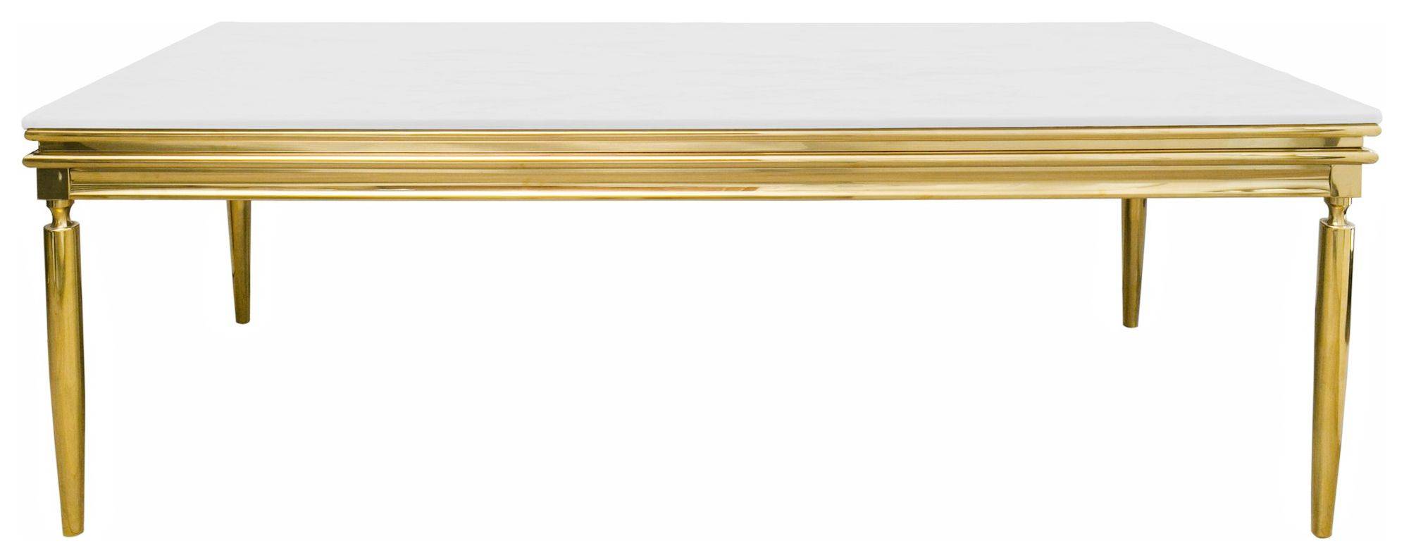 Стол КАБРИОЛЬ прямоугольный золотой с бархатной БЕЛОЙ столешницей #101