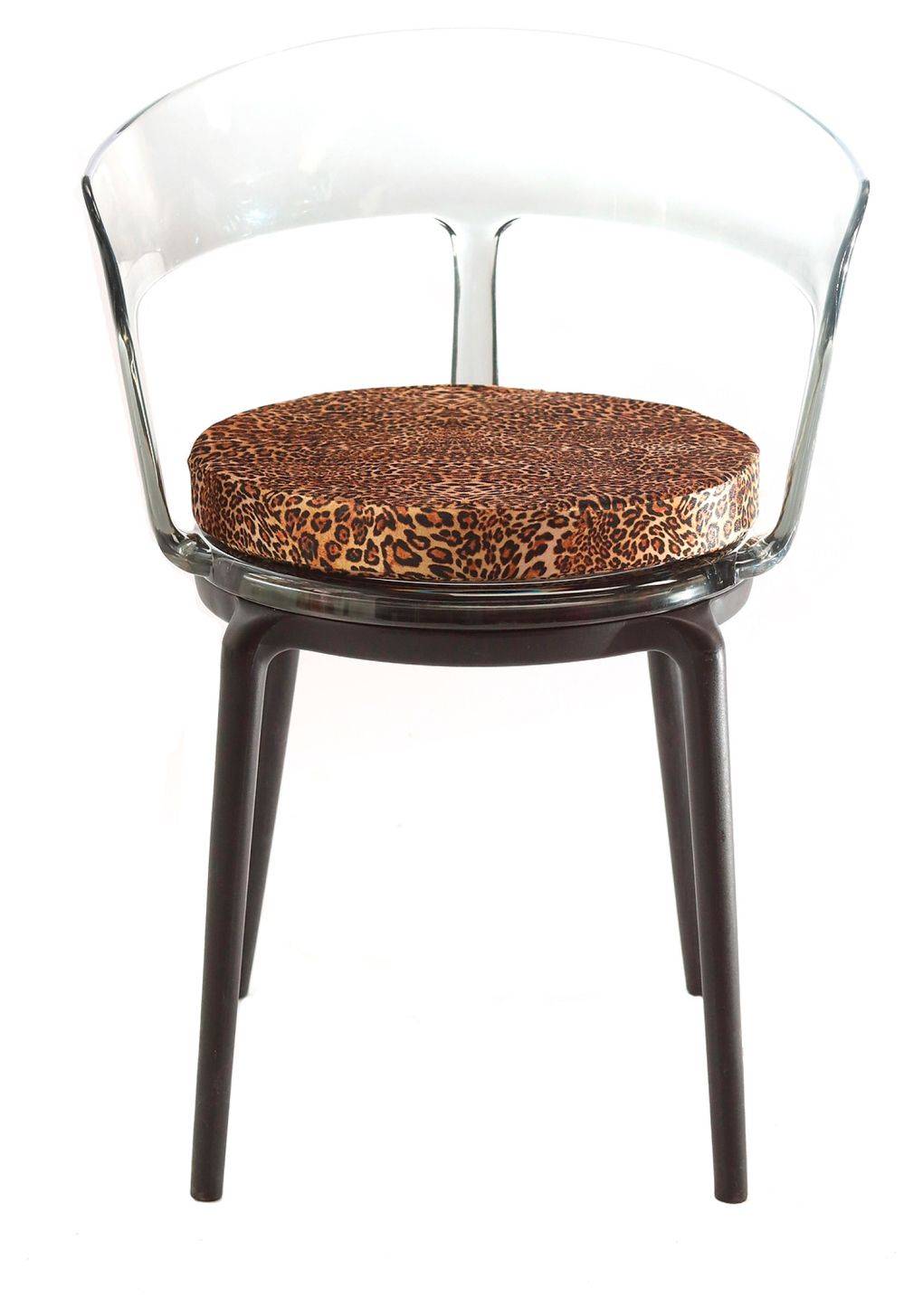 Стул дымчатый РУФФО с леопардовой бархатной подушкой #331