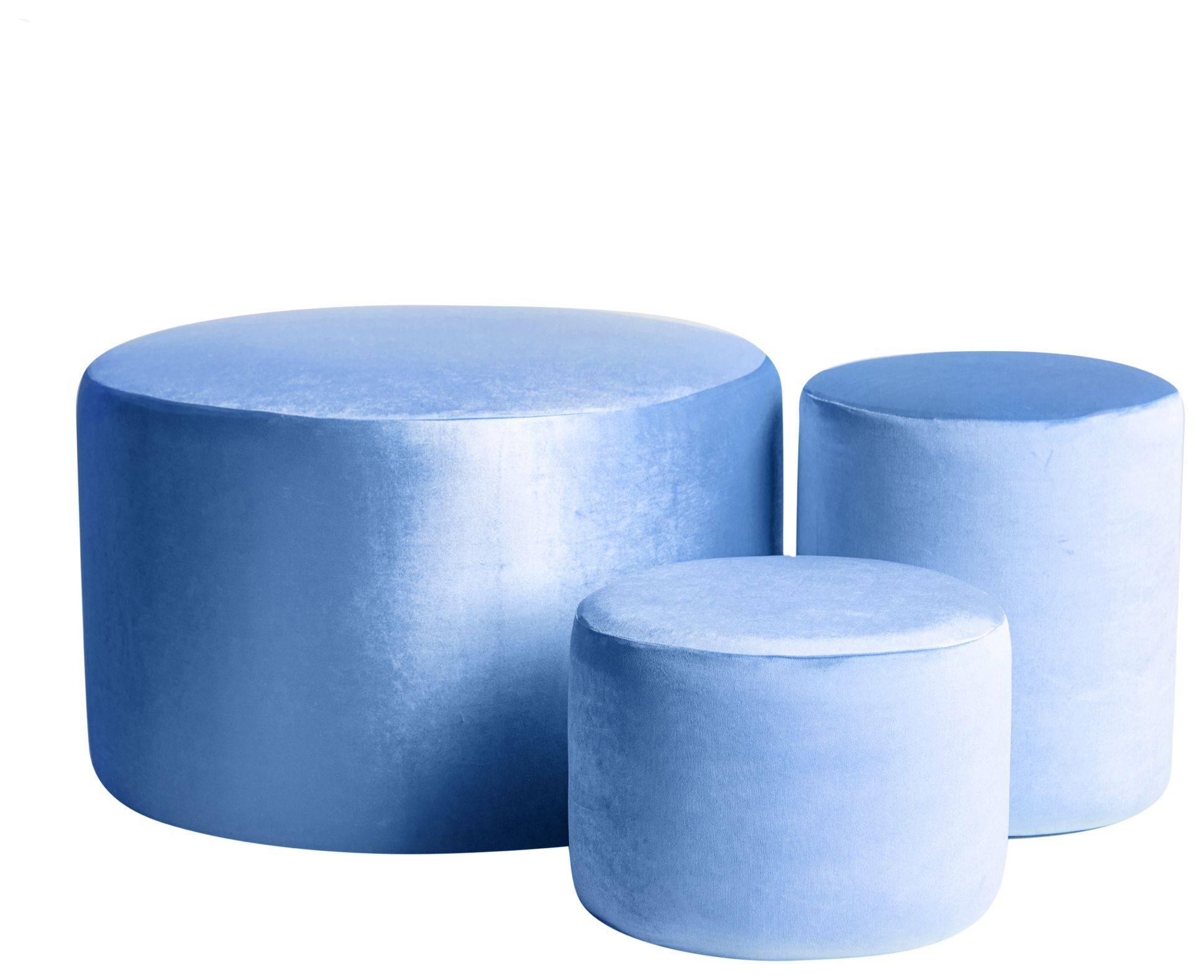 Пуф НОРМАН голубой – набор из 3 бархатных пуфов в аренду  | Go Rent