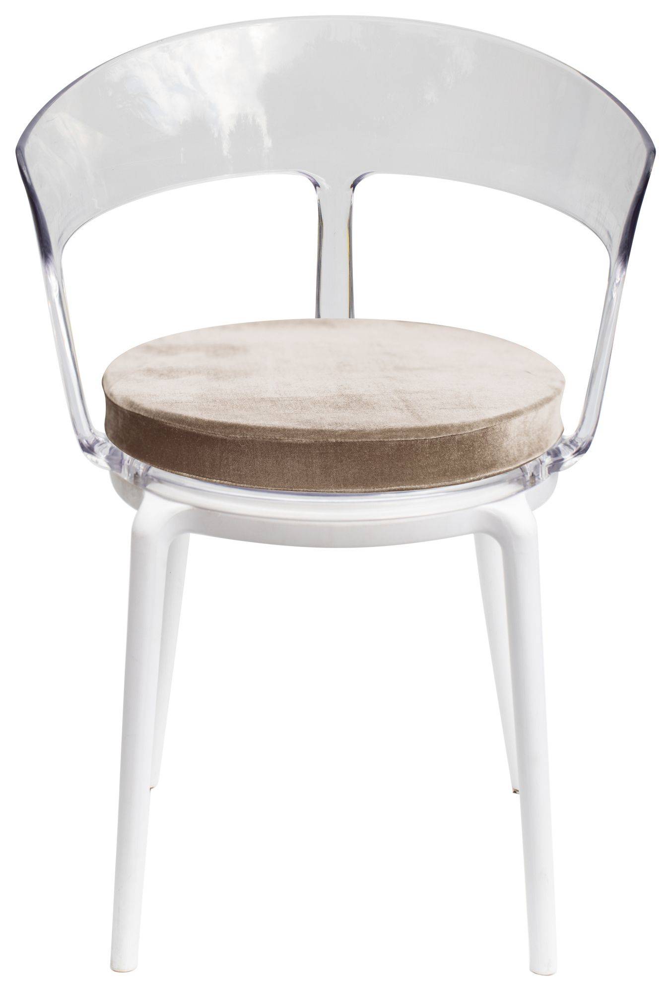 Аренда стул РУФФО прозрачный с бежевой бархатной подушкой | Go Rent