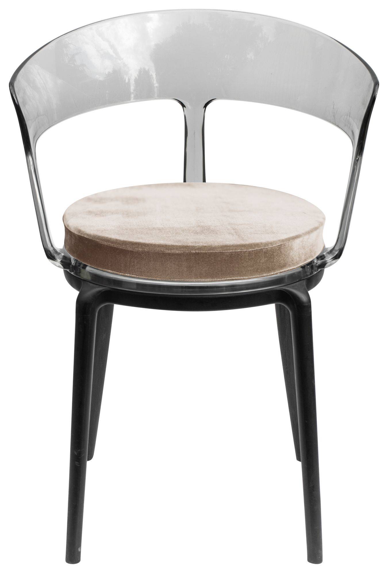 Стул дымчатый РУФФО с бежевой бархатной подушкой #402