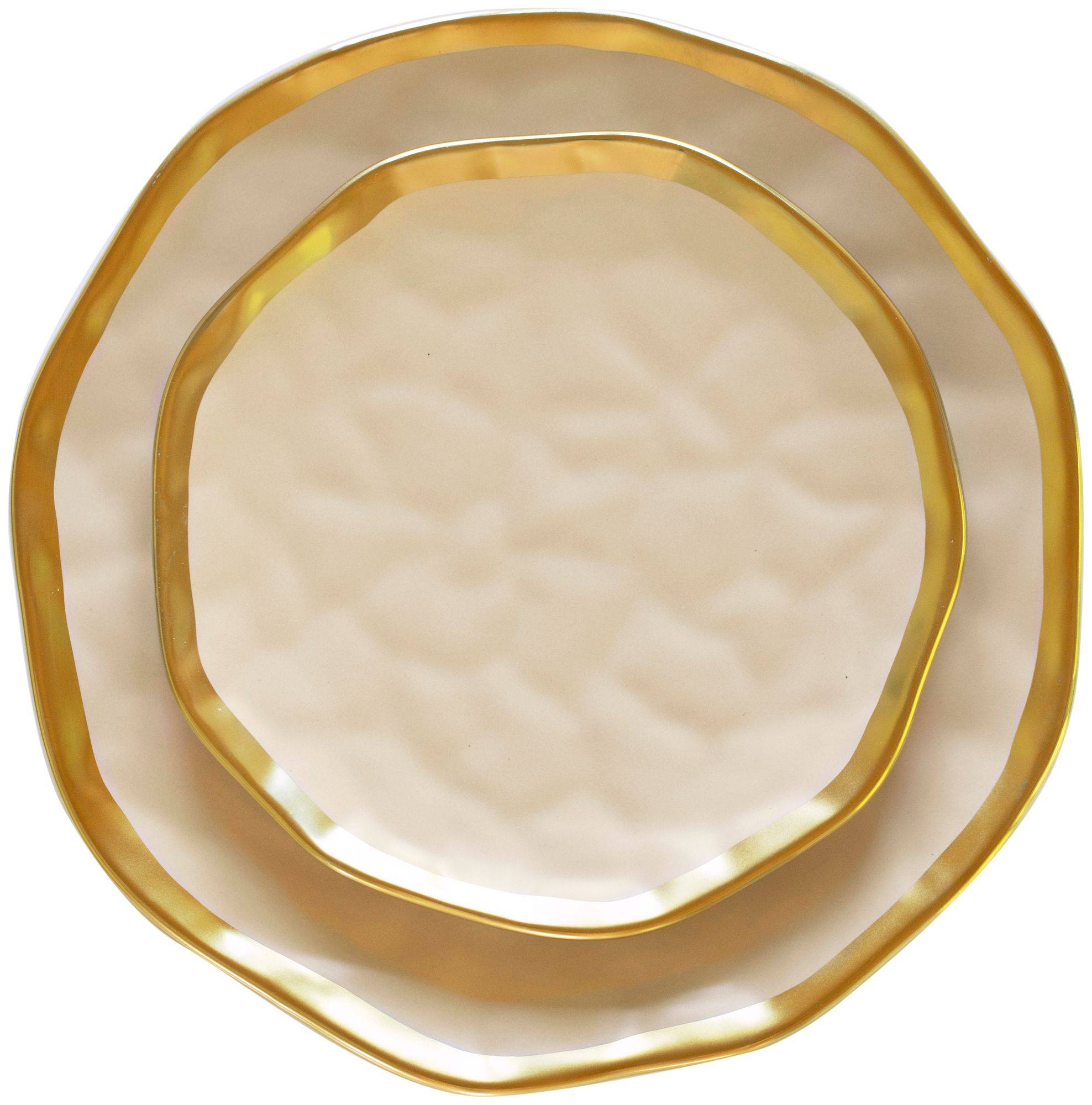 Набор КОРЕЛЛИ из бежевых рельефных тарелок с золотым кантом — аренда посуды | Go Rent