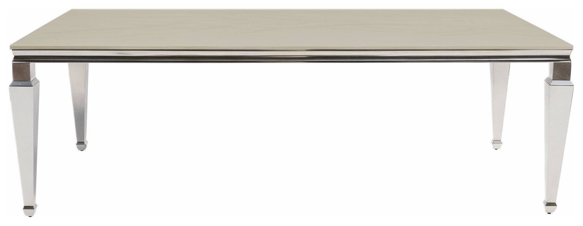 Стол ПРЕЙ прямоугольный серебряный с бархатной БЕЖЕВОЙ столешницей #103