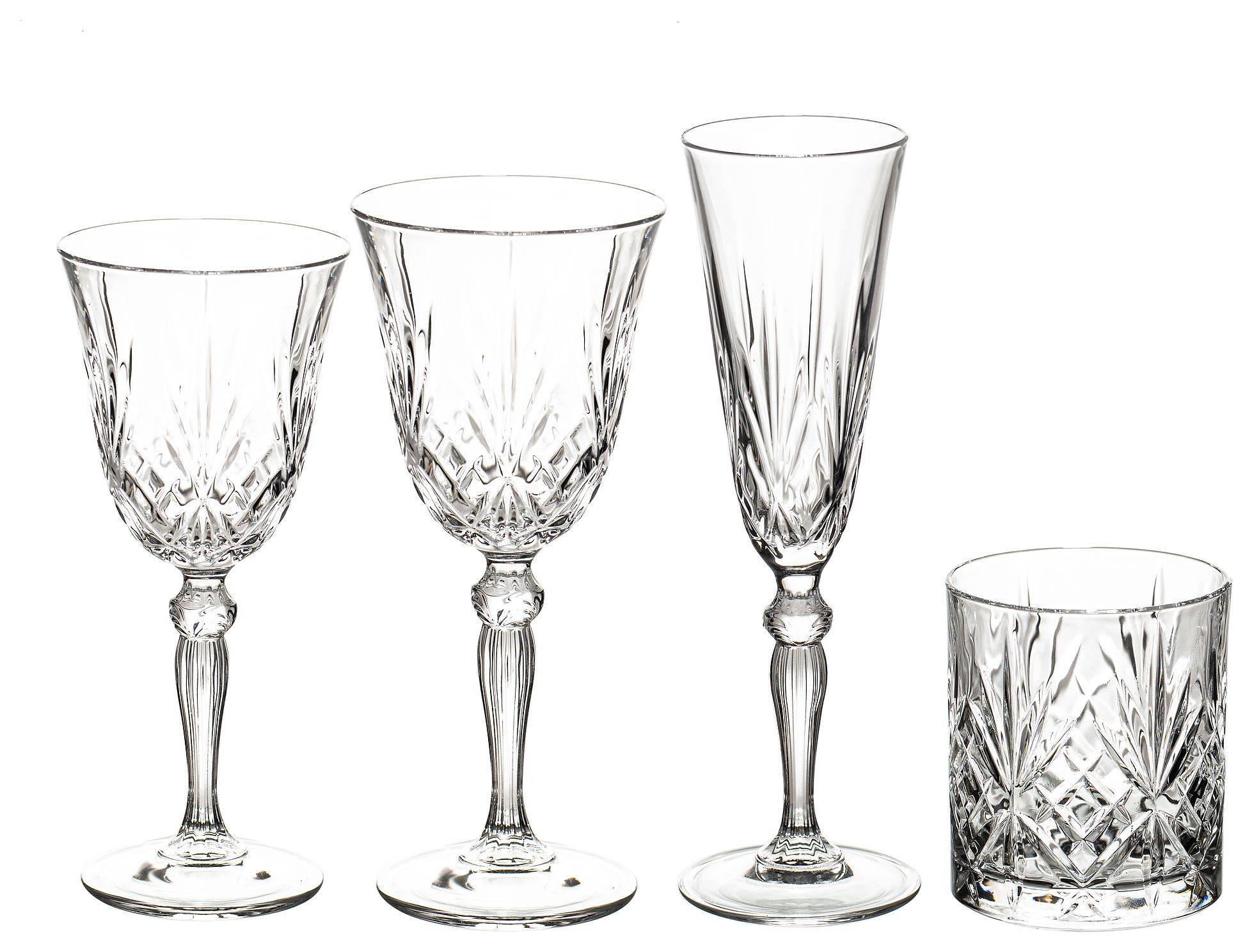 Набор из 4 хрустальных бокалов ЭЙФМАН: флюте, для красного и белого вина, для воды/виски | Go Rent