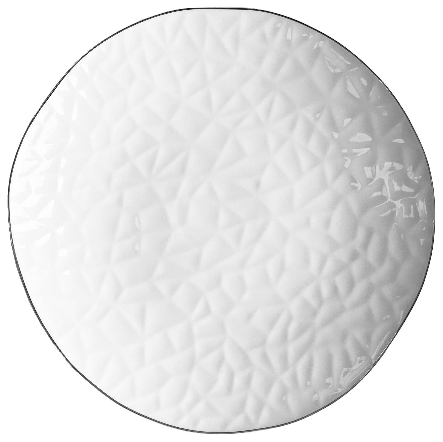 Тарелка КРИСП обеденная 27 см из костяного фарфора белая с серебряным кантом в аренду | Go Rent