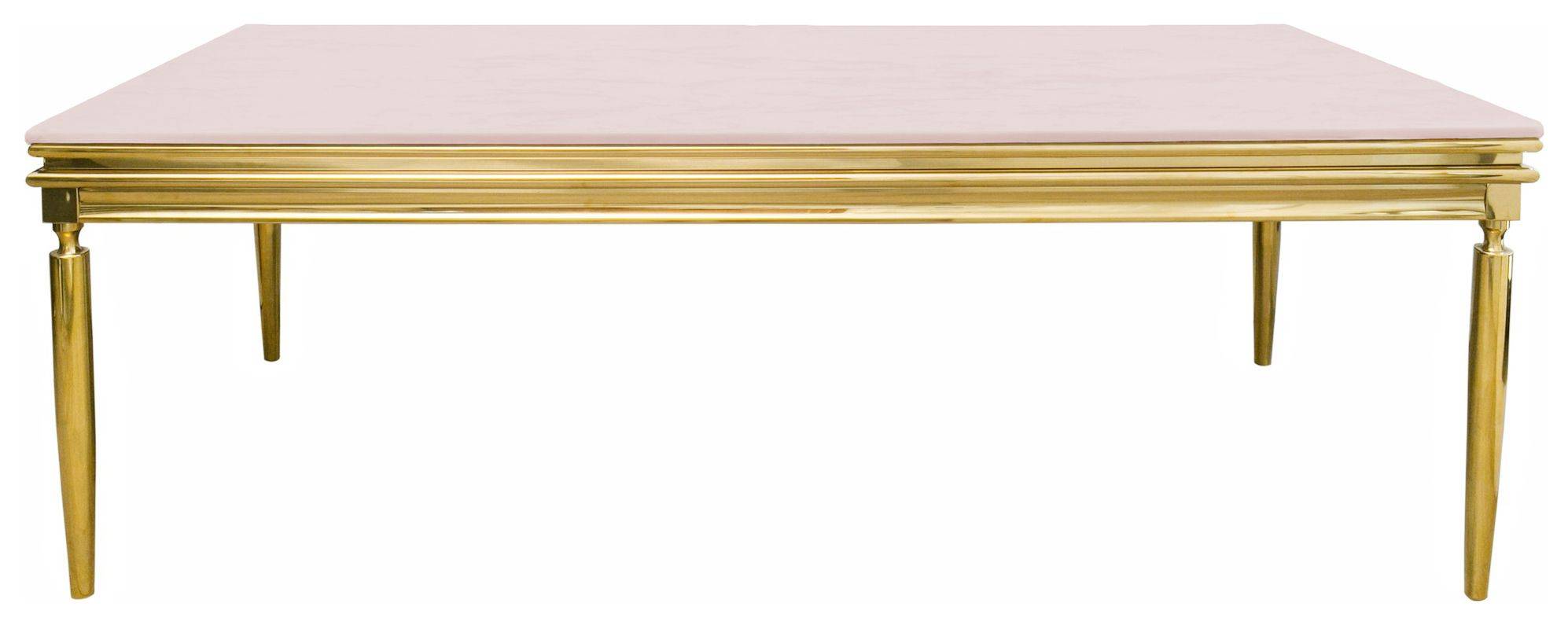 Аренда стол КАБРИОЛЬ прямоугольный золотой с бархатной ПУДРОВОЙ столешницей | Go Rent