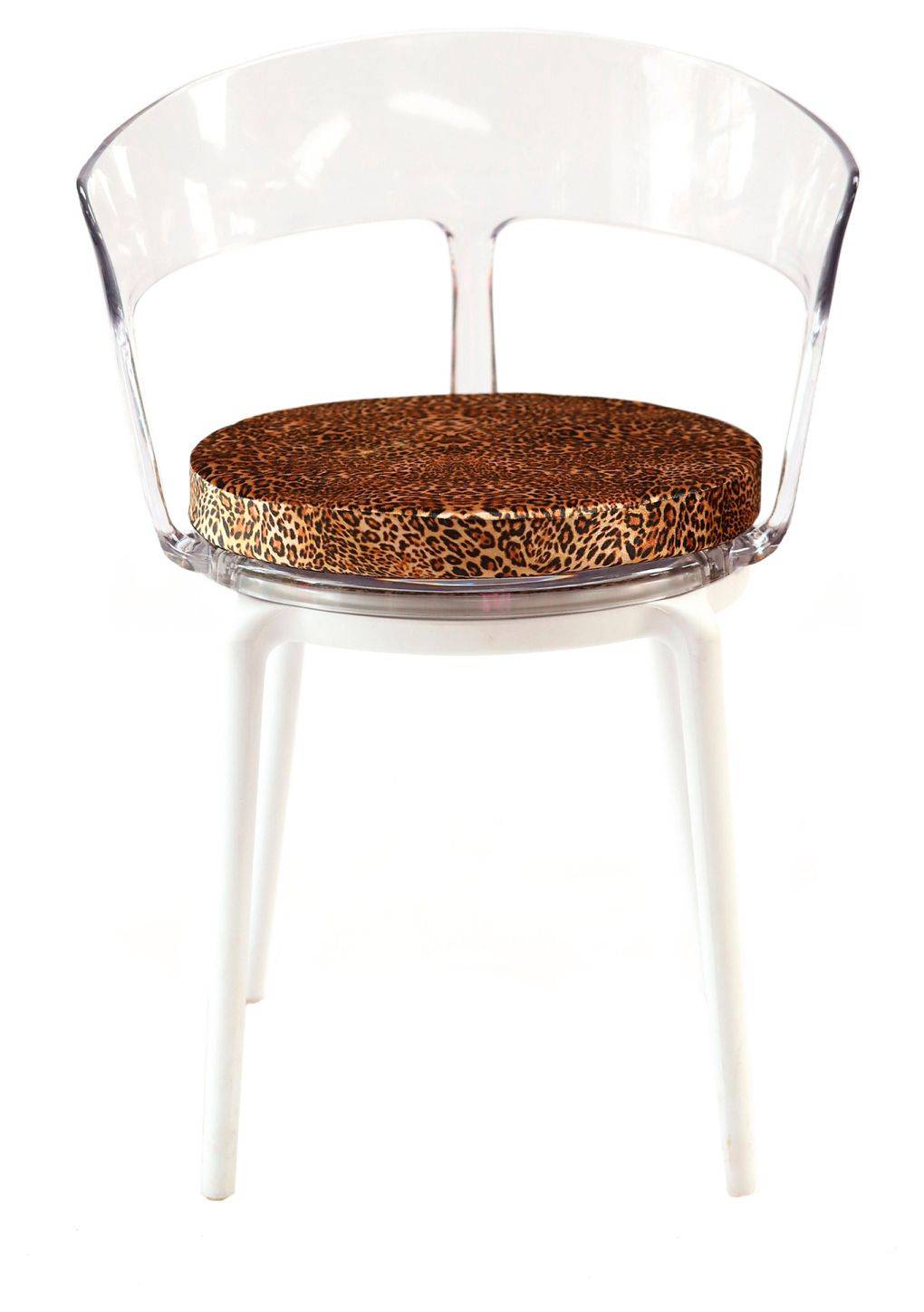 Стул прозрачный РУФФО с леопардовой бархатной подушкой #331