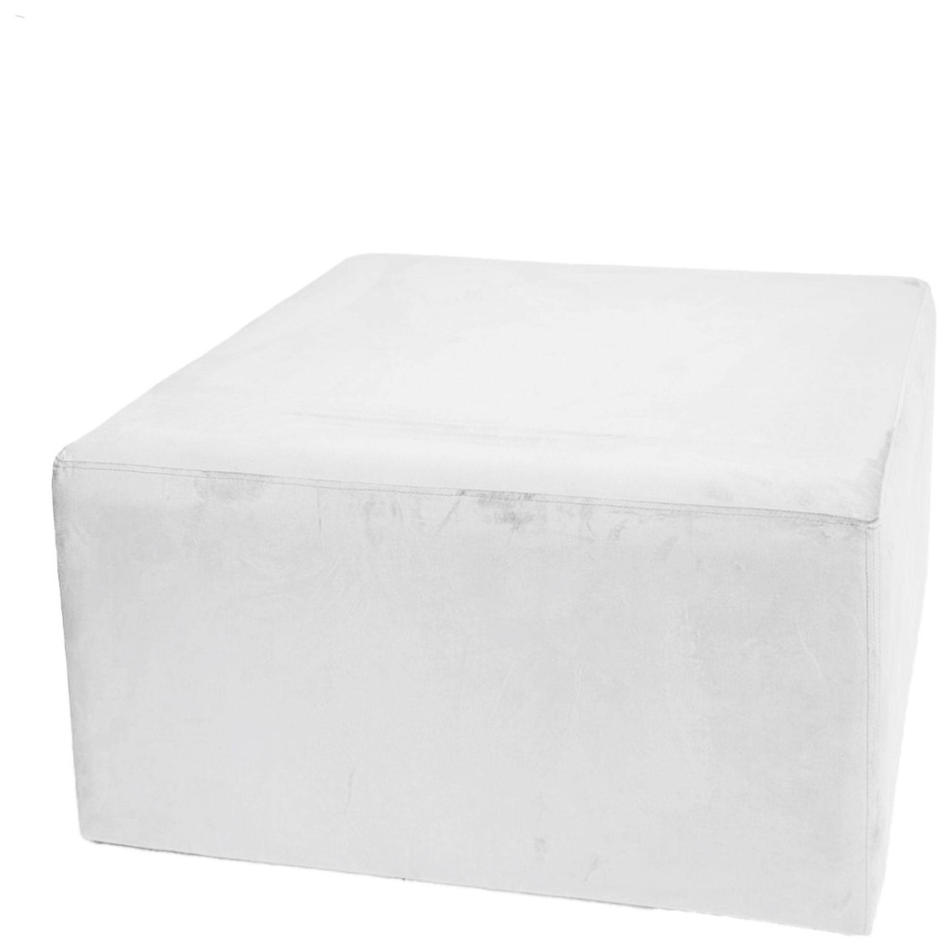 Белый бархатный пуф-куб АРНО на белом фоне