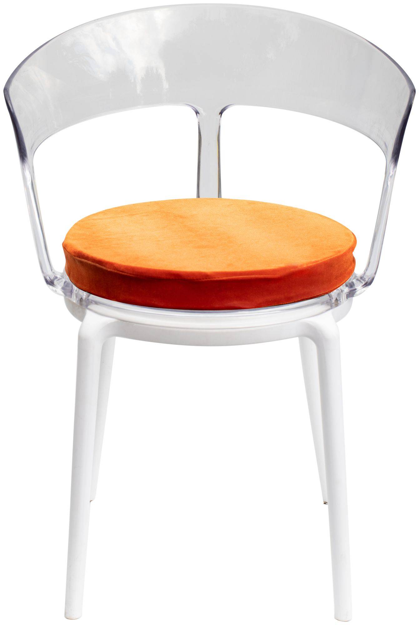 Стул прозрачный РУФФО с тыквенной бархатной подушкой #320