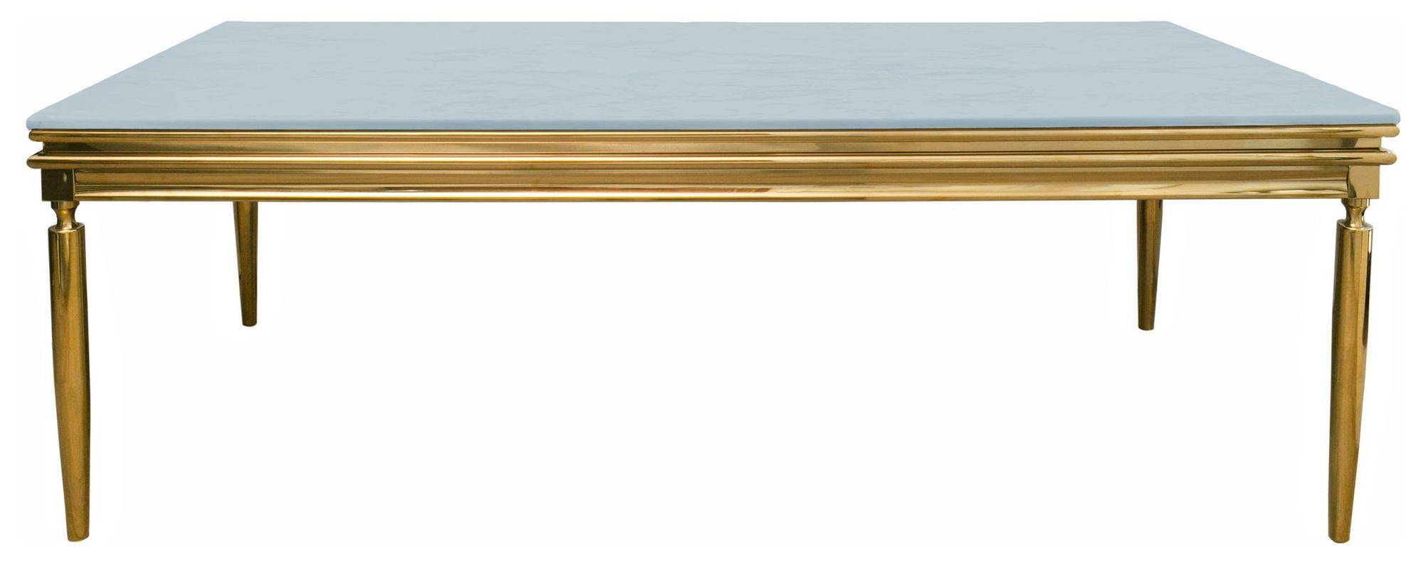 Стол КАБРИОЛЬ прямоугольный золотой с бархатной ГОЛУБОЙ столешницей в аренду | Go Rent