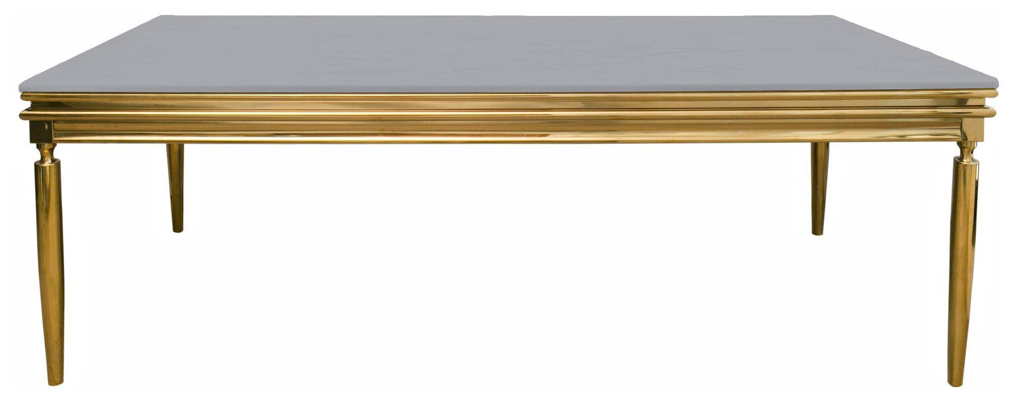 Стол КАБРИОЛЬ прямоугольный золотой с бархатной ЖЕМЧУЖНО-СЕРОЙ столешницей #104