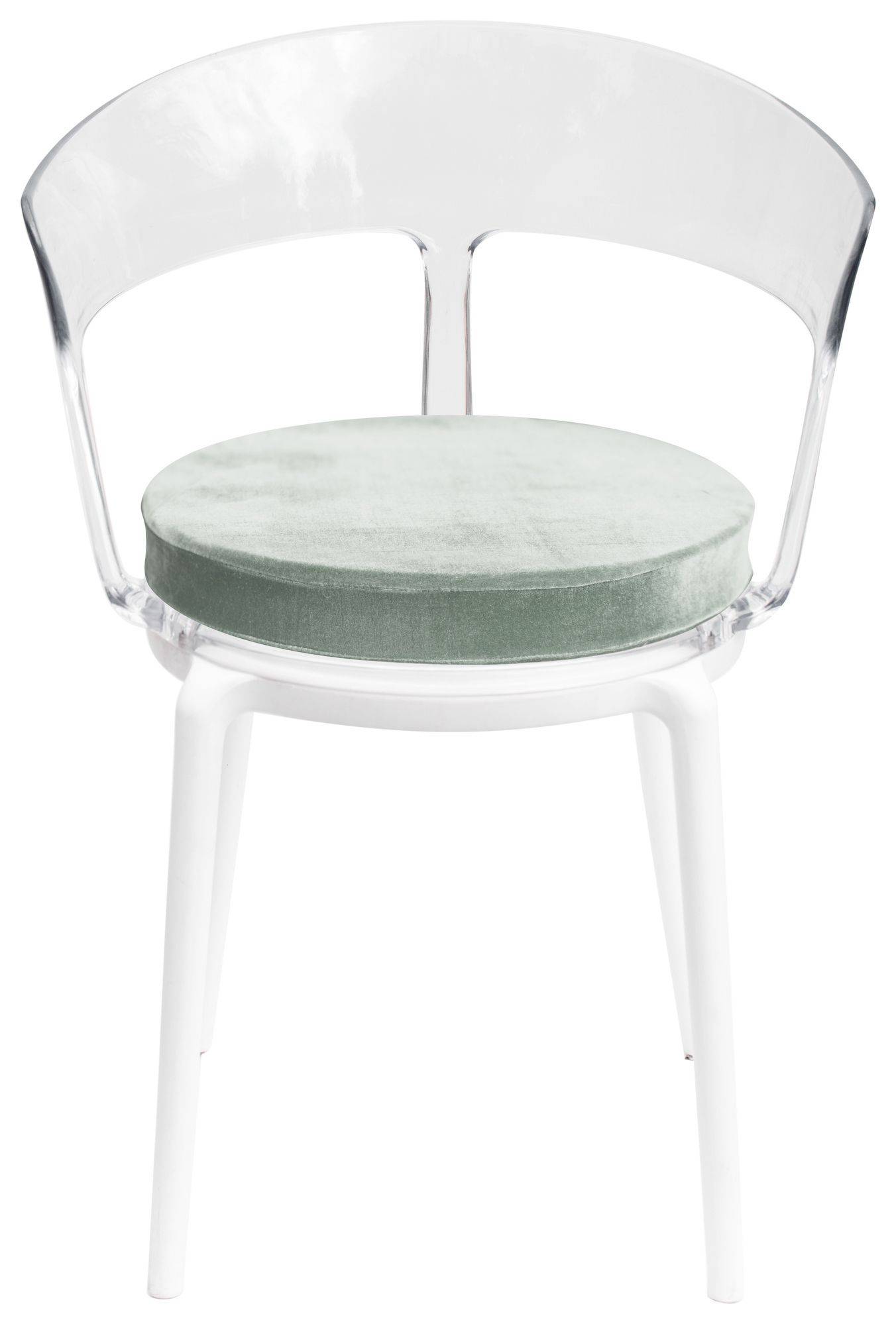 Стул прозрачный РУФФО с эвкалиптовой бархатной подушкой #312